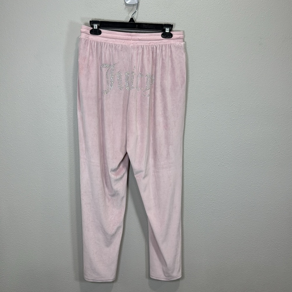 Juicy Couture Y2K velour velvet‎ pants pinkrhinestone spellout